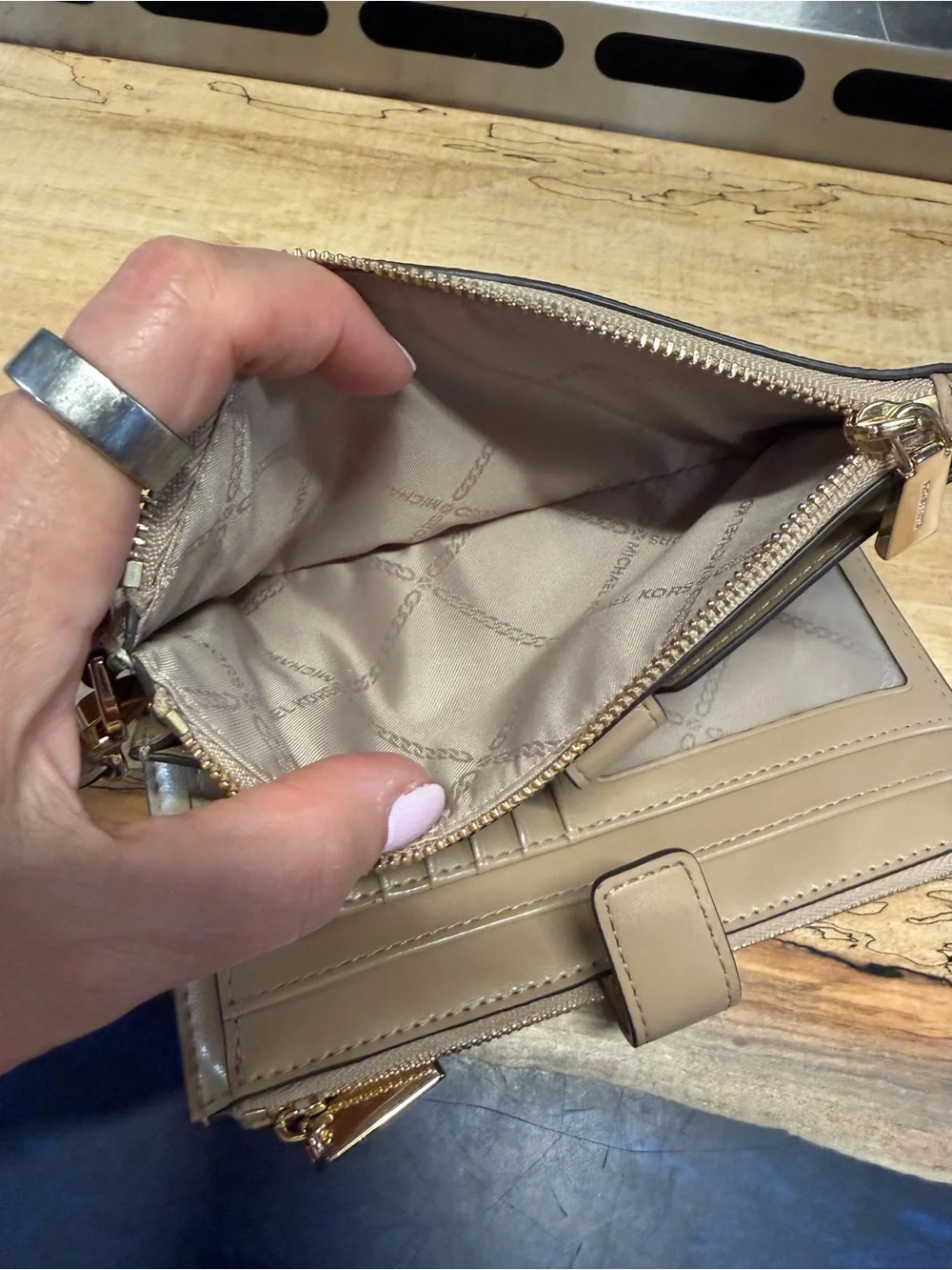 Michael Kors Two-Tone Beige and Tan Wristlet